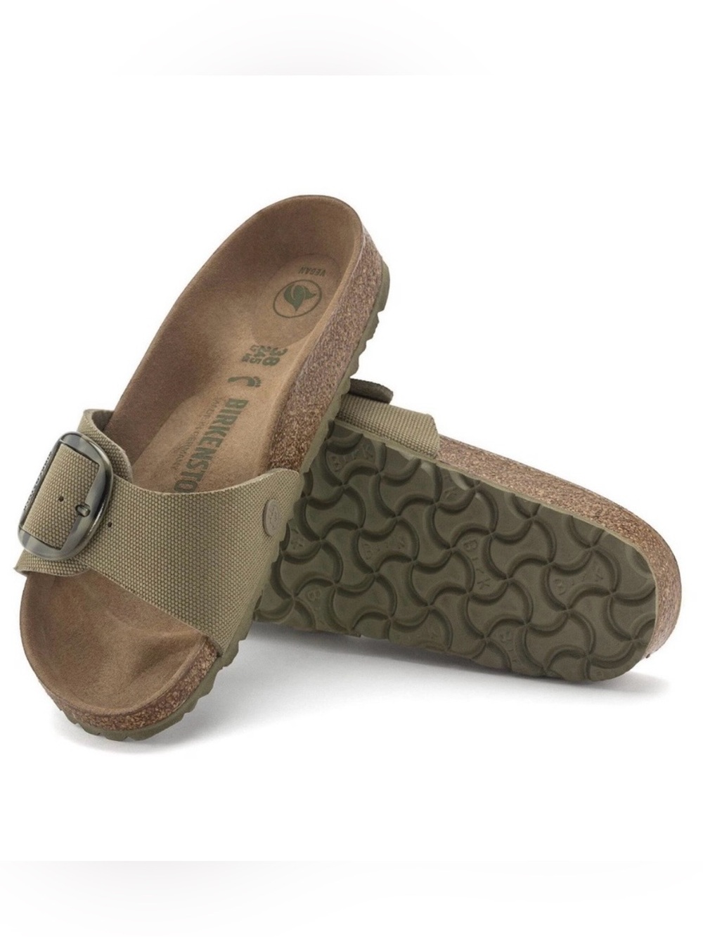 Birkenstock 💅 Madrid Tortoise Big Buckle Textile Khaki Sandal Slide 41 Wmns 10